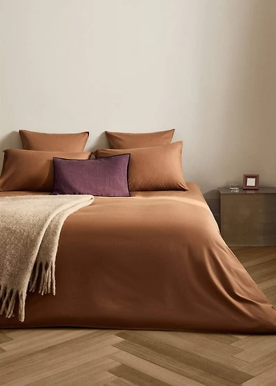 Washed cotton satin double-stitched top sheet for / cm bed