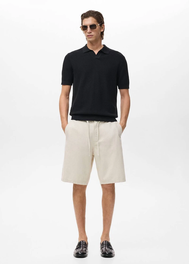 Linen-blend bermuda shorts with drawstring