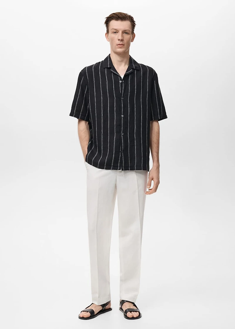 100% linen short-sleeve striped shirt