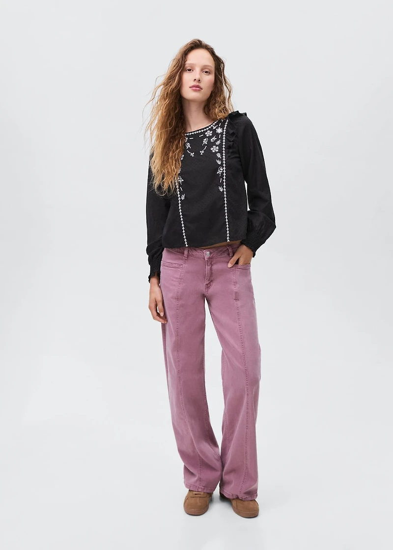 Ruffled embroidered blouse