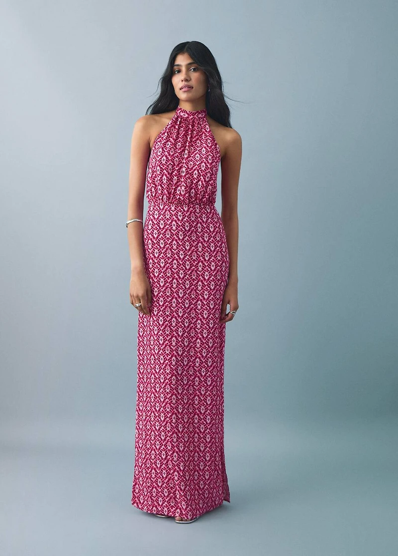 Halter-neck printed dress