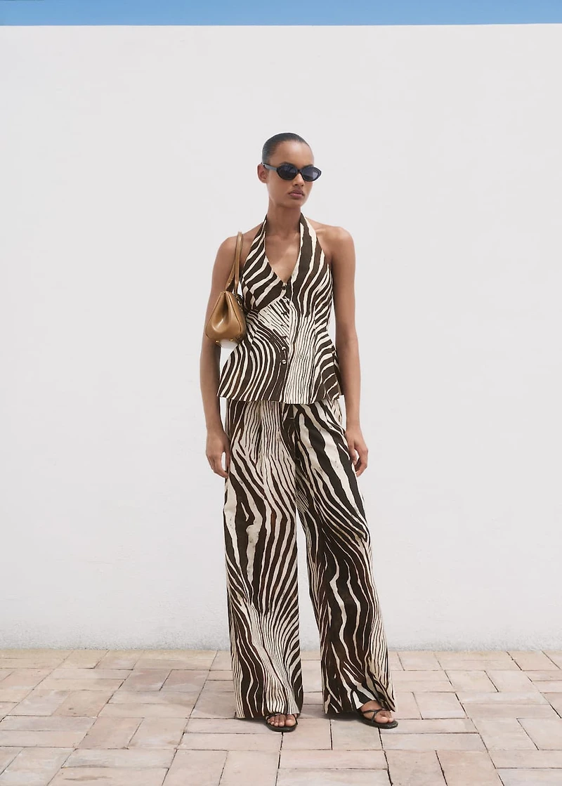 Zebra-print linen pants