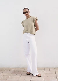 Short-sleeved t-shirt with ruffled English embroidery detail