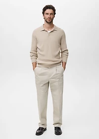 Cotton-blend ribbed polo sweater