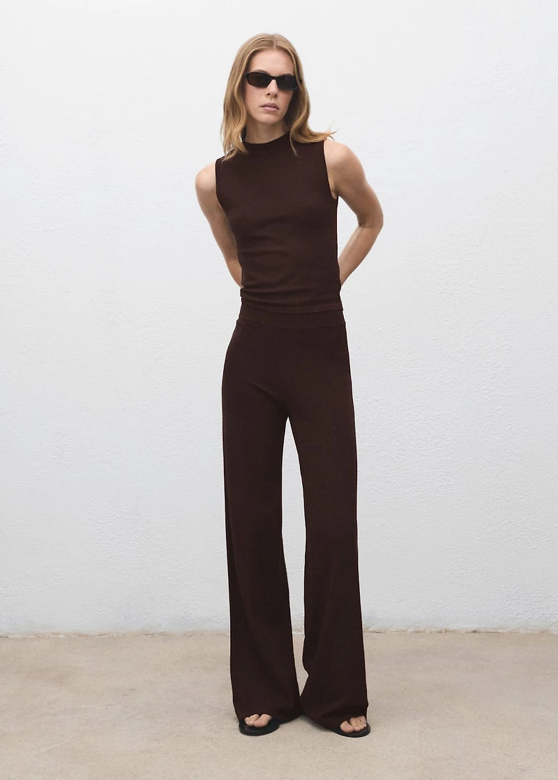 Fine-knit wide-leg pants