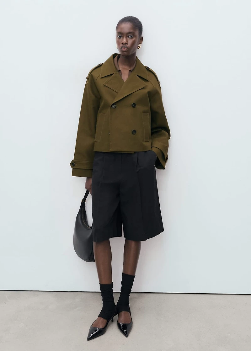 Oversized short double-breasted trench coat