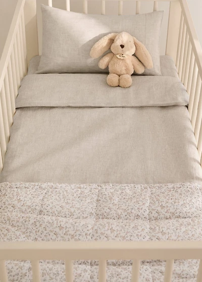 Washed linen duvet cover with hemstitch for cot