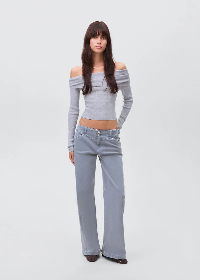Wide leg jeans with studs