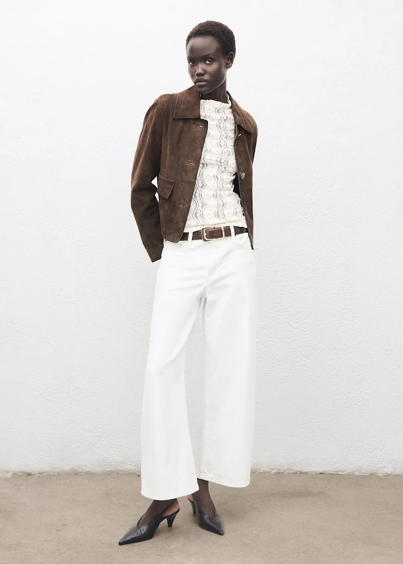 Openwork sweater with perkins collar