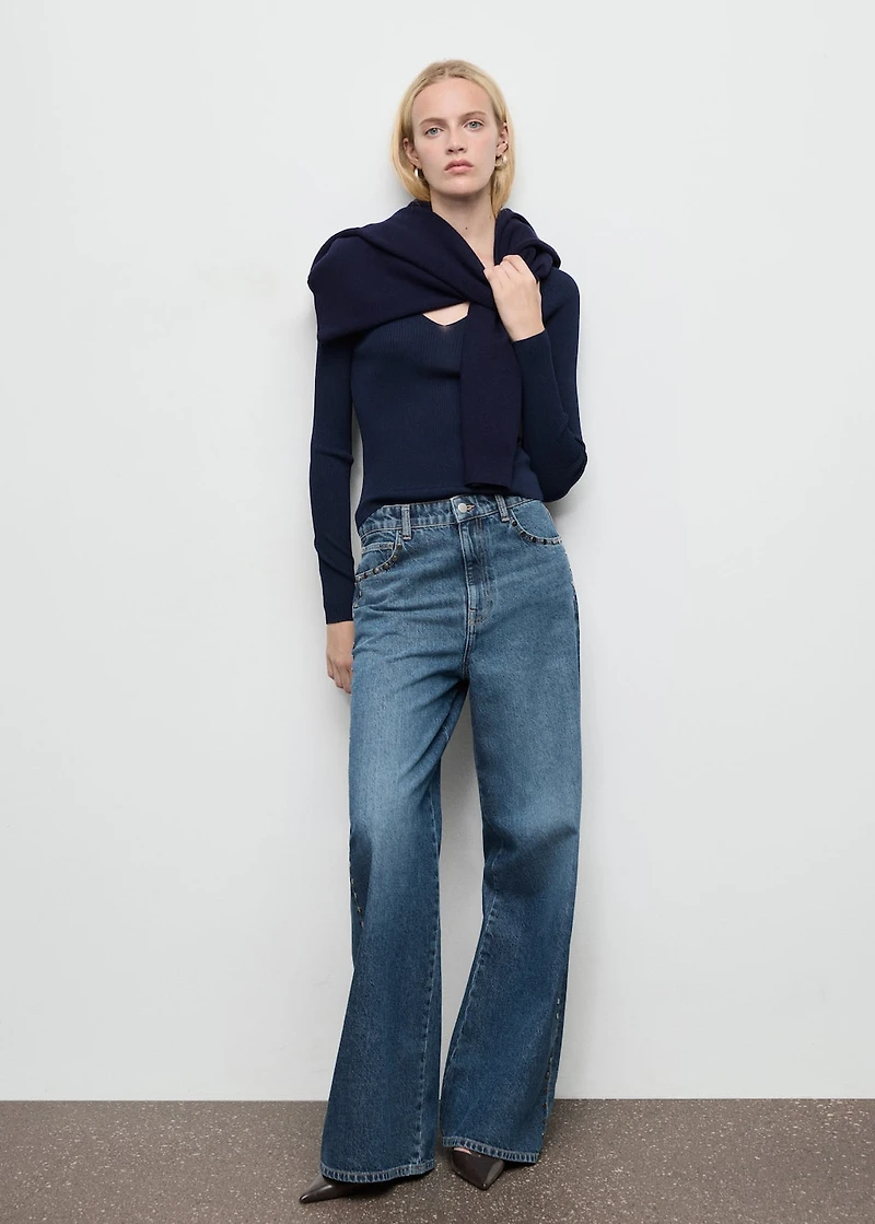 Wide-leg studded jeans