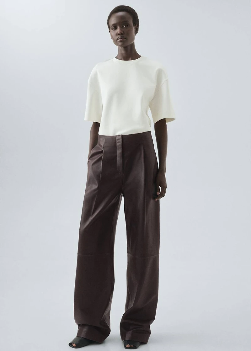 100% leather straight-leg pants