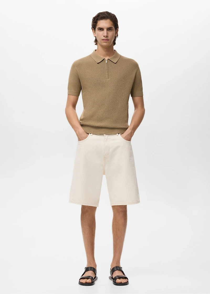 Knitted polo shirt with zipper and lace accents