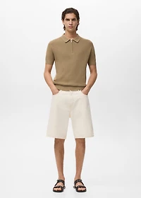 Knitted polo shirt with zipper and lace accents