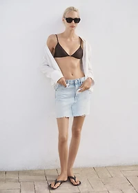 Denim skirt with frayed hem