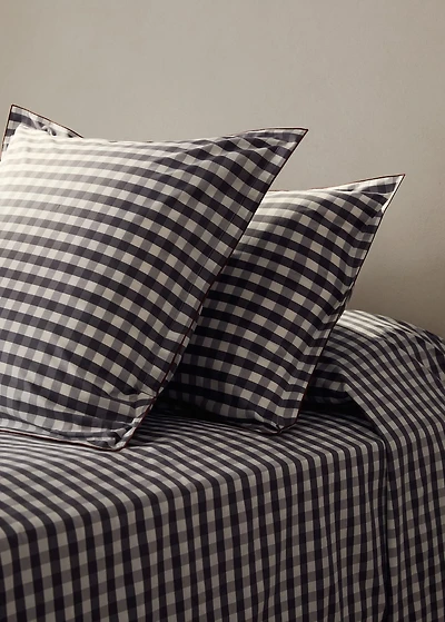 Two percale cotton gingham check pillowcases 60x60 cm