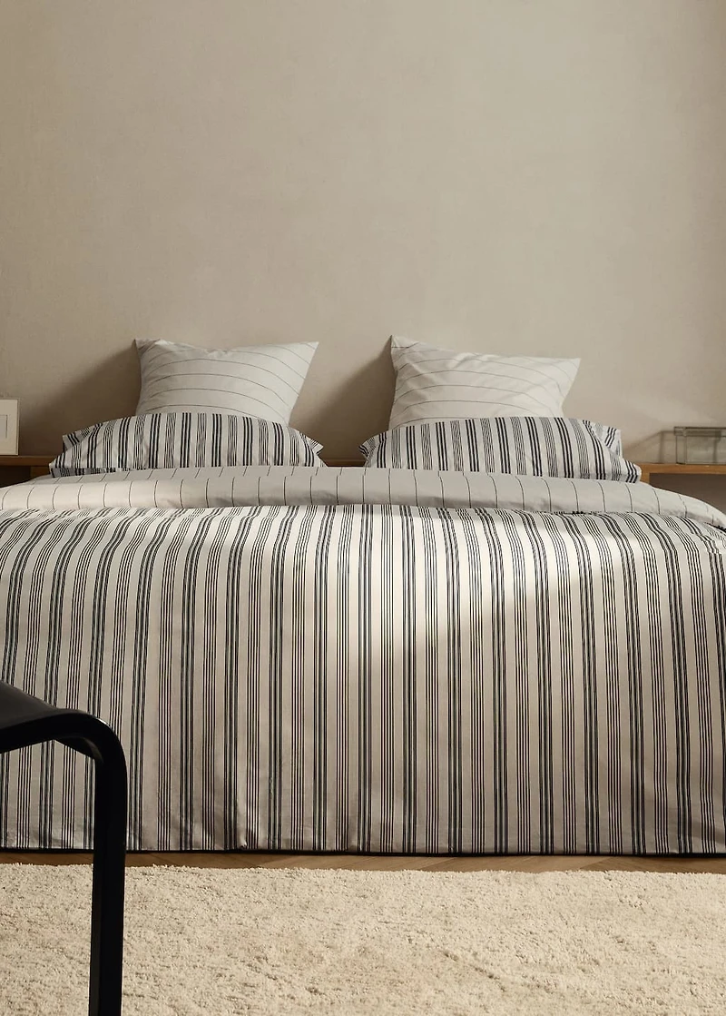 Reversible striped cotton duvet cover for cm bed