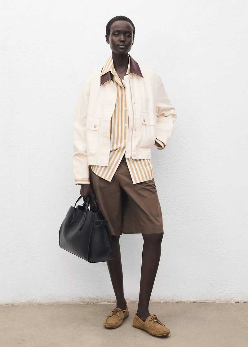 Denim parka with contrasting collar