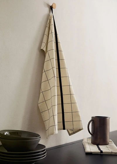 Cotton checked and stripe-print kitchen towel