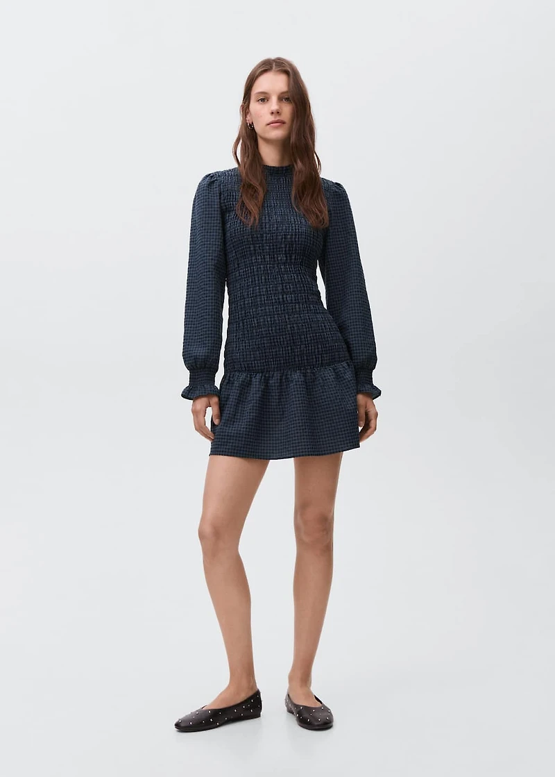 Gathered checked dress