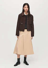 Denim parka with leather-effect collar