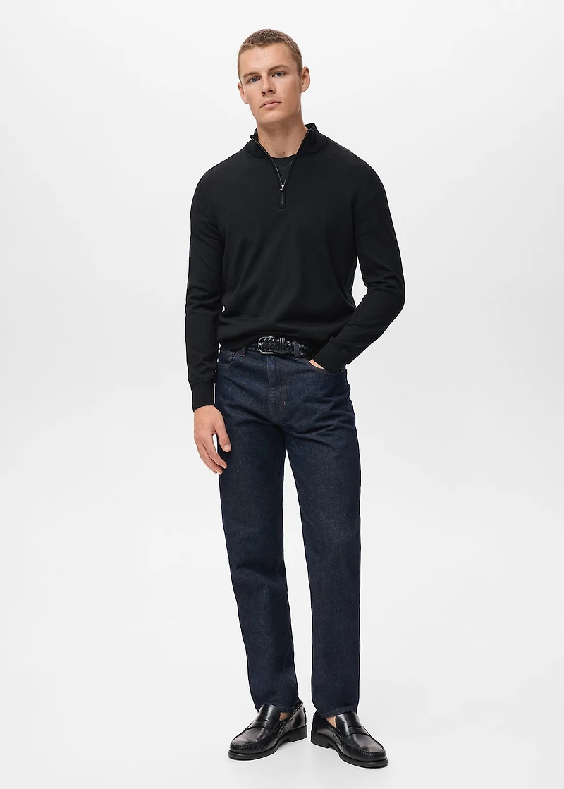 100% merino wool sweater with perkins collar