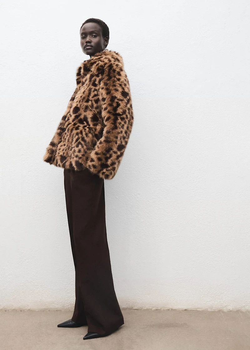 Fur-effect leopard-print coat