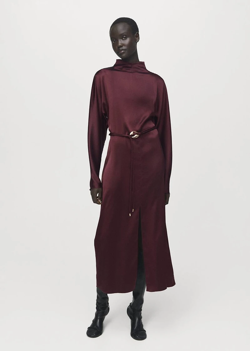 Belt satin dress