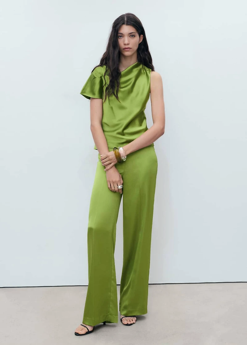 Satin straight-fit pants