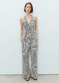 Geometric-print linen pants