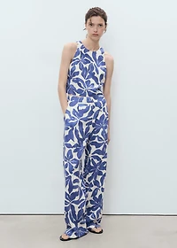 Printed linen-blend top