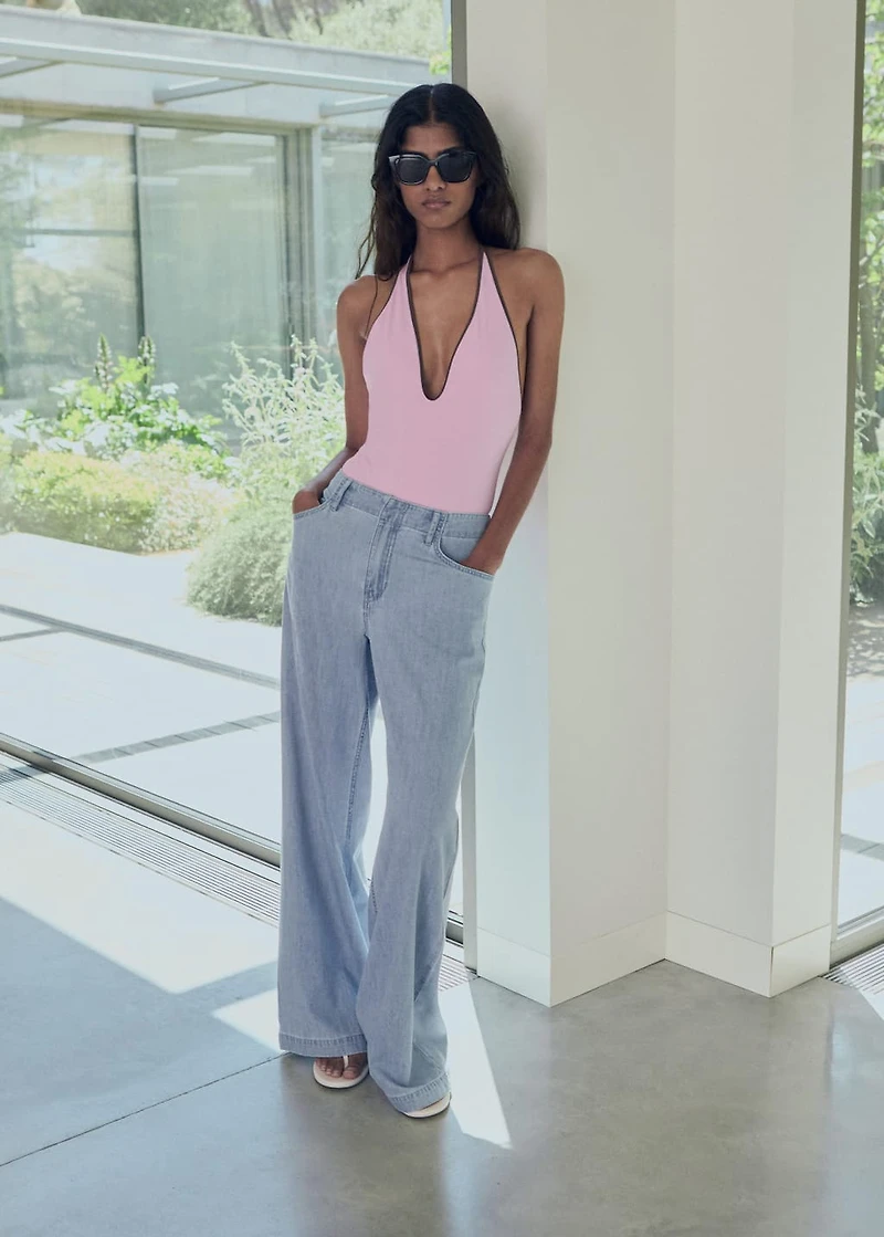Mid-rise wide leg denim pants