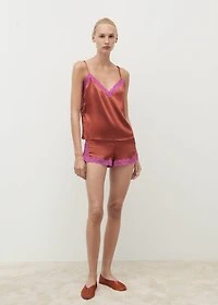 Silk top with contrasting lace