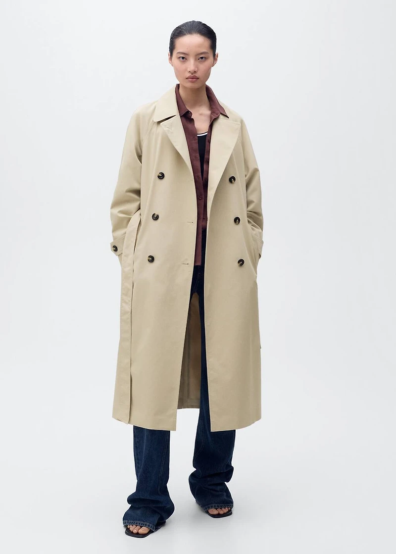 Long double-breasted trench coat