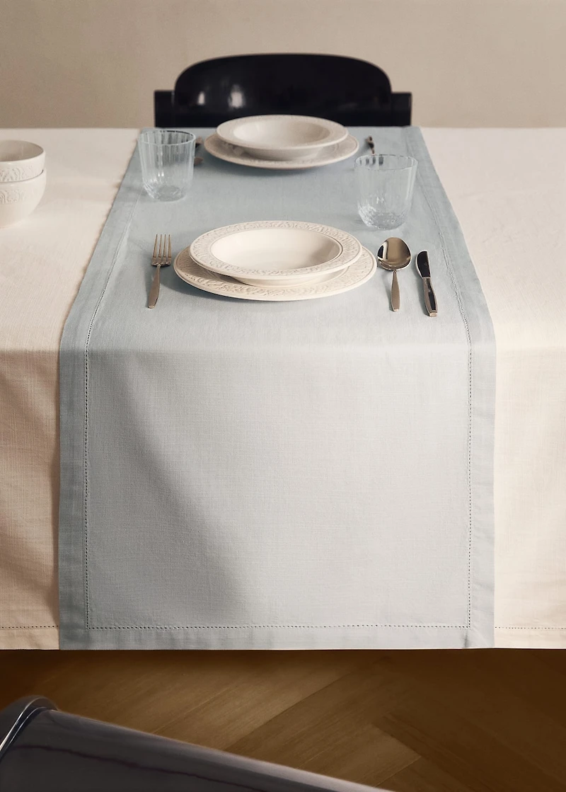 Cotton table runner with hemstitch detail