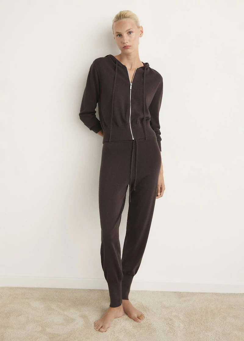 Cotton knit hooded cardigan