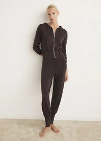 Cotton knit hooded cardigan