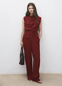 Blouse with draped neck and belt