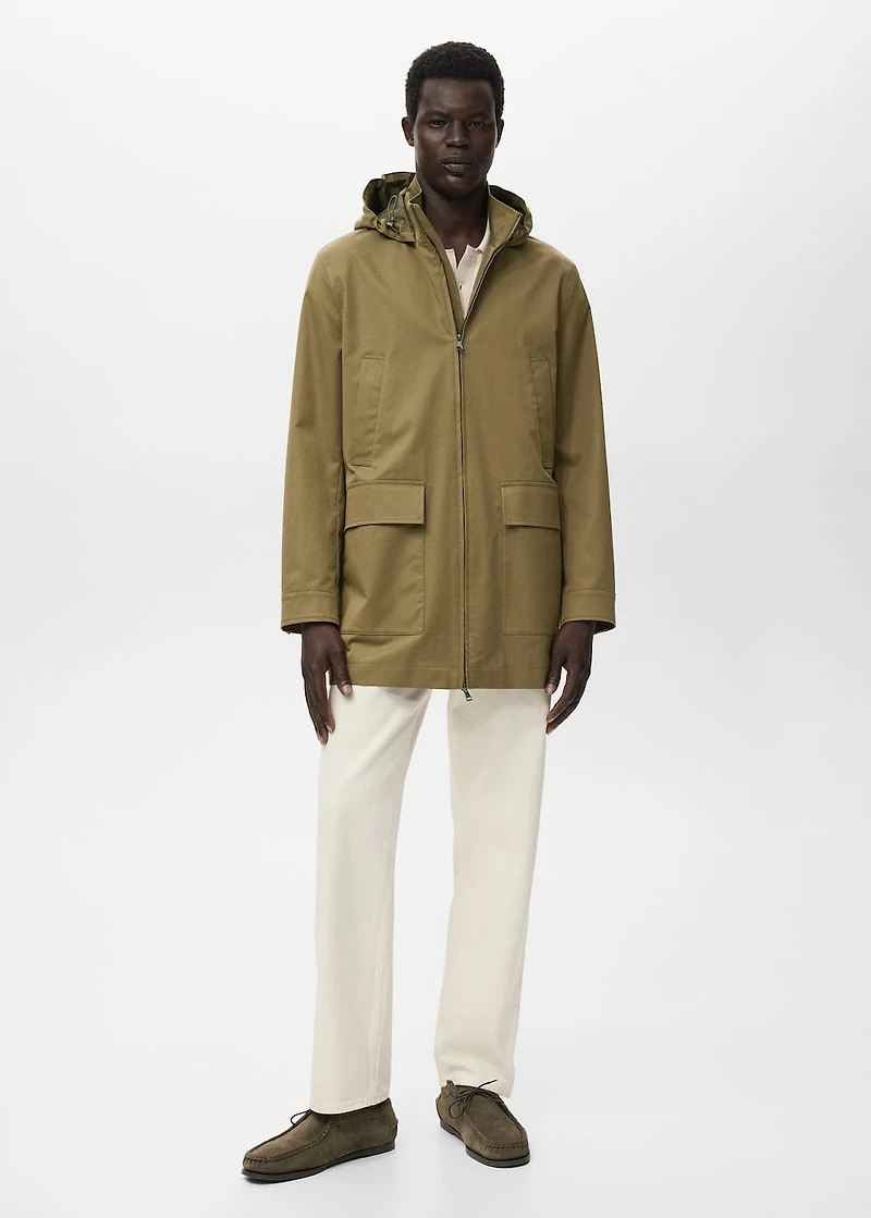 Water-repellent hooded parka