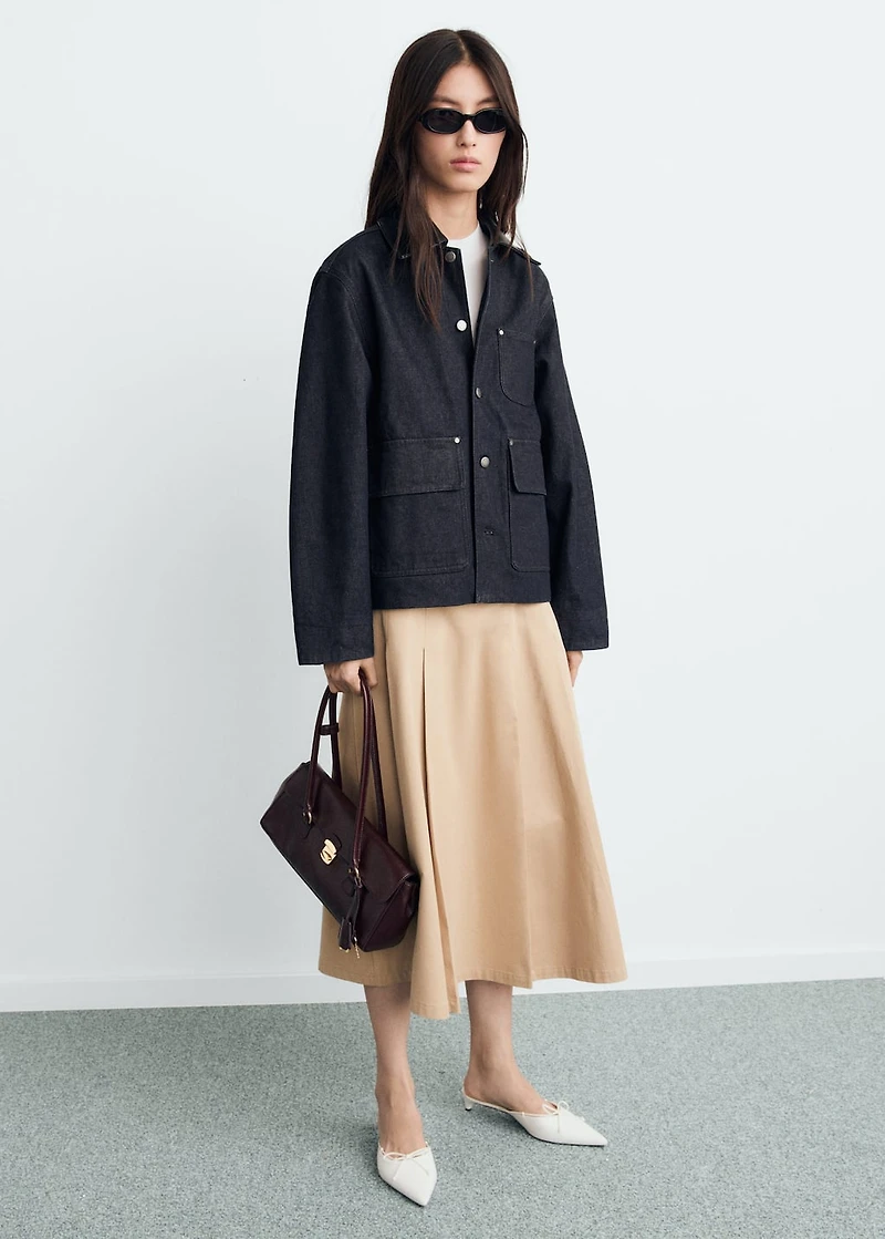 Denim jacket with leather-effect collar