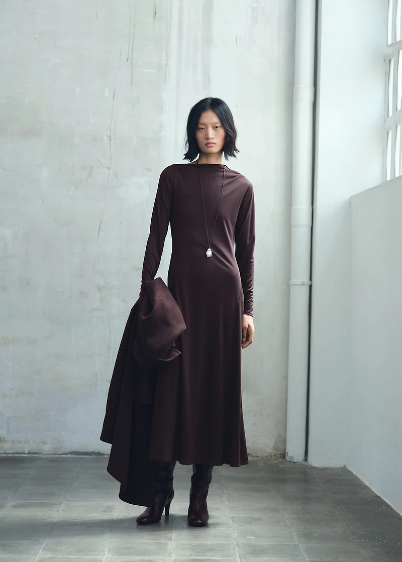A-line dress with asymmetrical neckline