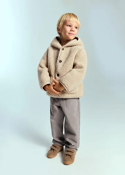 Shearling-effect hooded coat