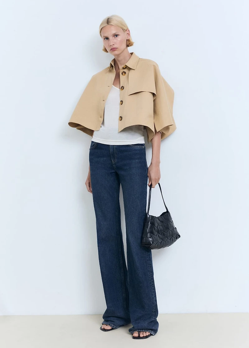 Cape-style cropped trench coat