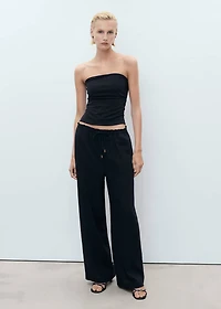 Linen-blend elastic waist pants