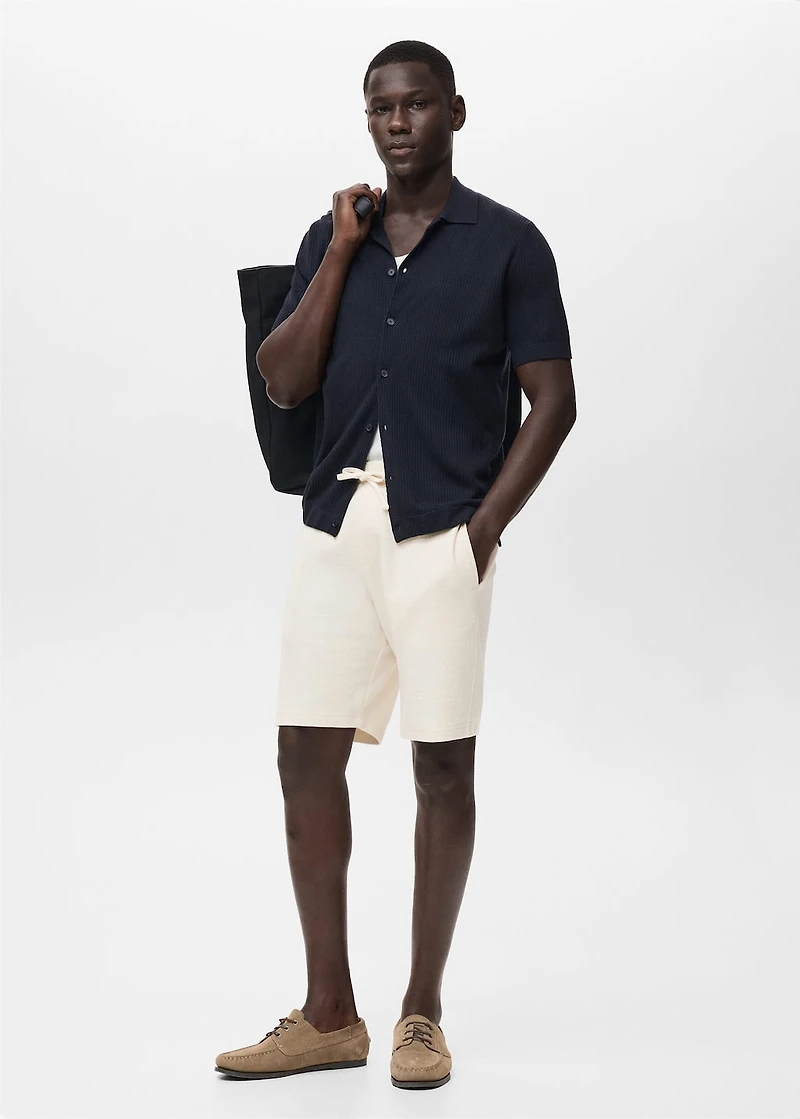 Textured cotton bermuda shorts with drawstring
