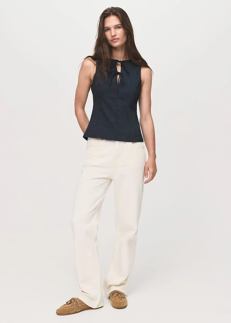 Denim-effect top with bows