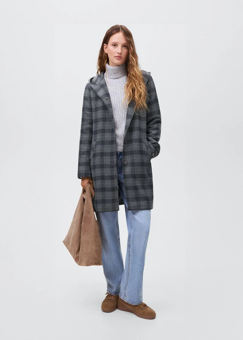 Checked-print cloth coat