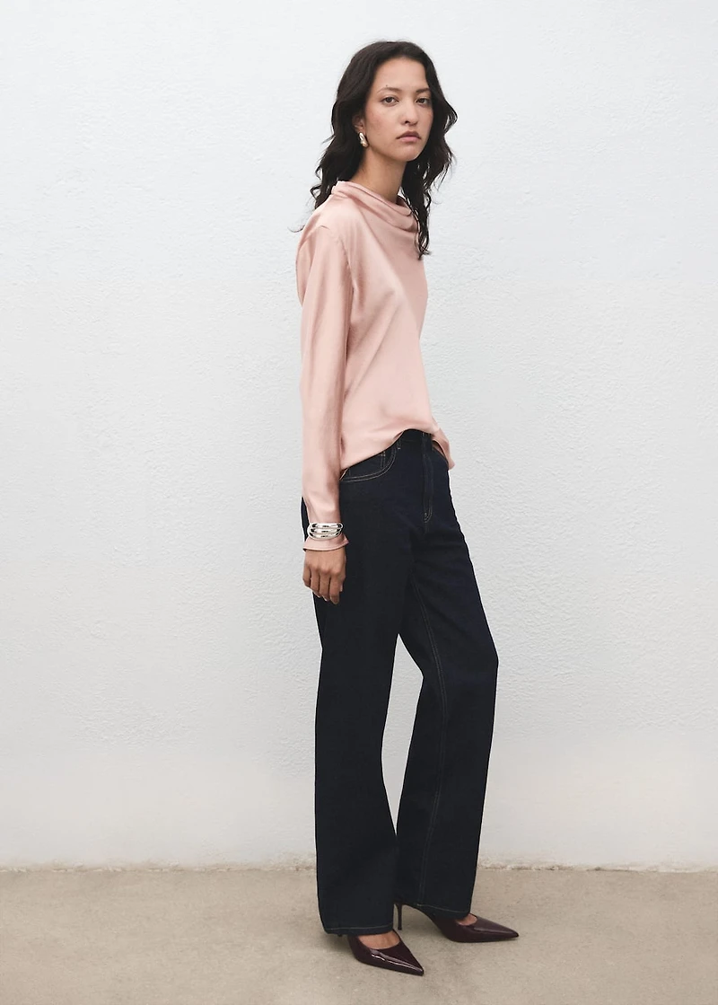 Satin blouse with draped neck