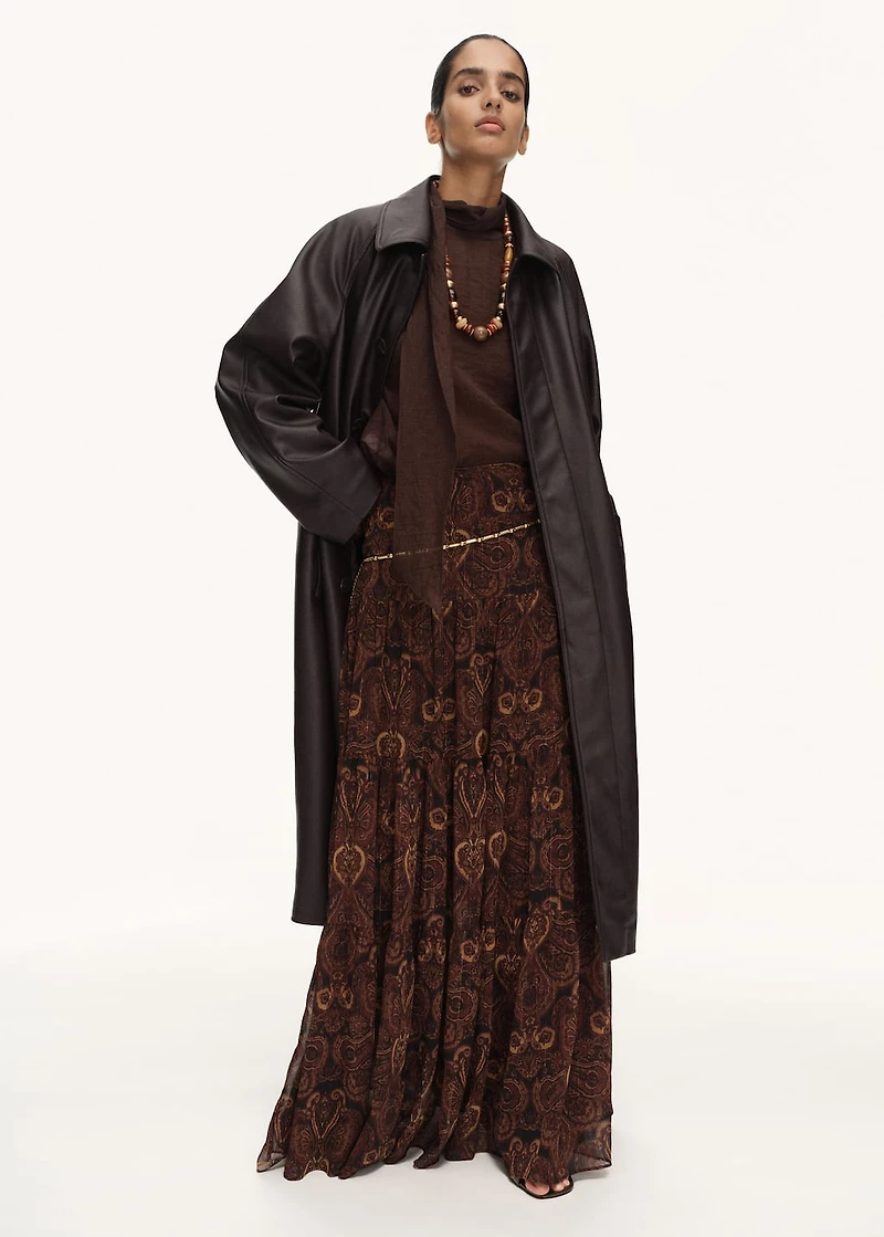 Long leather-effect trench coat