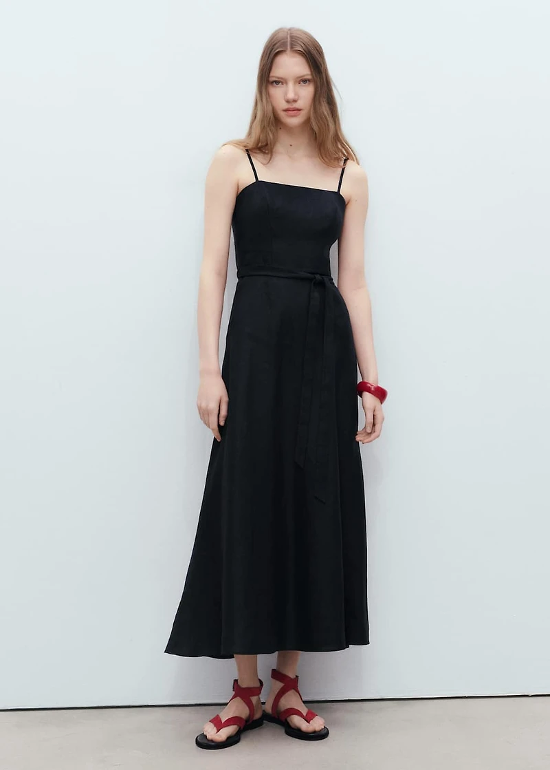 Bow linen-blend dress