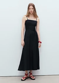 Bow linen-blend dress